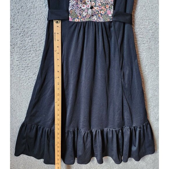 Vtg 70's Unbranded Women's Cap Sleeve Collared Ruffle Hem Dress Cottagecore Sz 7 - Picture 9 of 16